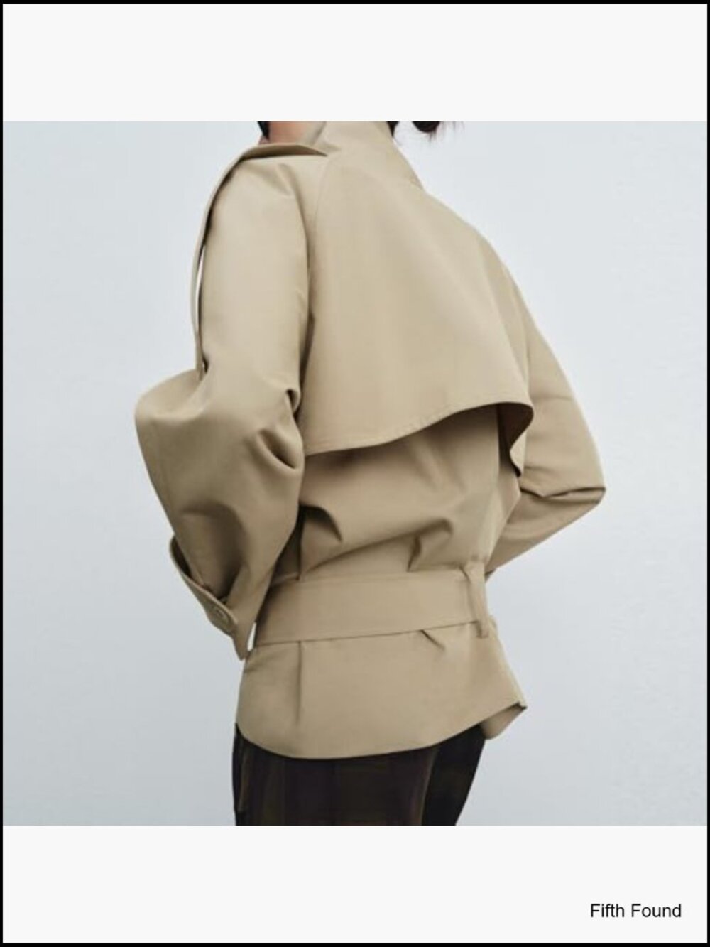 Cropped Double Breasted Trench Coat with Belt, Funnel Neck, Short Jacket - Picture 5 of 7